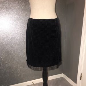 Cache velvet beaded fringe skirt